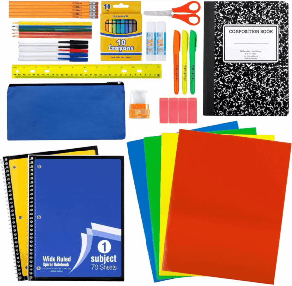 45 Piece School Supply Kit Grades K-12 - School Essentials Includes Folders Notebooks Pencils Pens and Much More!
