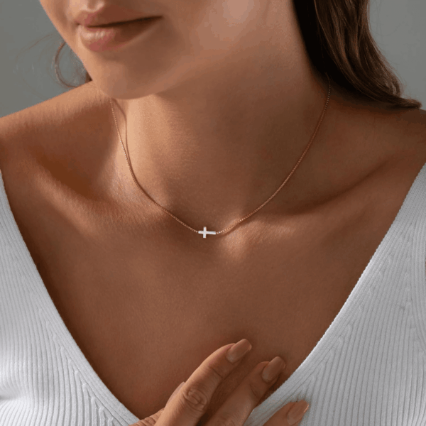 Cross Necklace for Women 14K Real Gold Silver Plated Dainty Small Cross Pendant Choker Simple Trendy Cute Cross Charm Chain Necklace Easter Basket Stuffers Baptism Religious Faith Jewelry Gift - Image 3