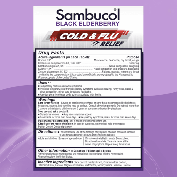 Cold and Flu Relief Tablets - Homeopathic Cold Medicine, Cold Remedy for Adults, Black Elderberry for Colds, Zinc Cold Remedy - 60 Count - Image 3