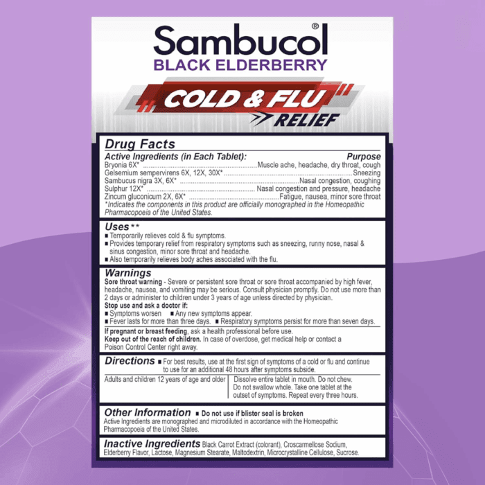 Cold and Flu Relief Tablets - Homeopathic Cold Medicine, Cold Remedy for Adults, Black Elderberry for Colds, Zinc Cold Remedy - 60 Count - Image 3
