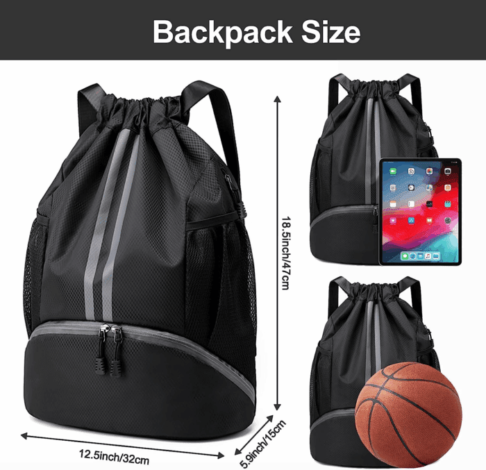 Sports Drawstring Backpack - String Swim Gym Bag with Shoes Compartment and Wet Proof Pocket for Women&Men - Image 3