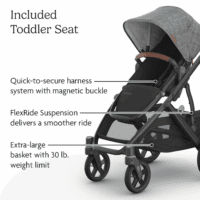 Vista V3 Stroller - Full-Size Single-To-Double Stroller System - Toddler Seat, Bug Shield, Rain Shield, and Storage Bag Included - Greyson (Charcoal Mélange/Carbon Frame/Saddle Leather) - Image 5