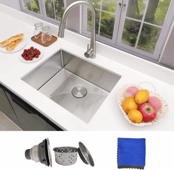 23 Inch Undermount Kitchen Sink -  18 Gauge Stainless Steel Kitchen Sink, 23"X18" Single Bowl Kitchen Sinks with Brushed Finish, Ideal for Bar Sinks, and RV Sink - Image 7