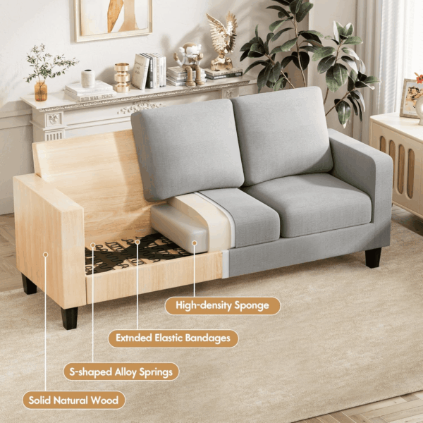 Convertible Sectional Sofa Couch, 3 Seat L-Shaped Sofa with Linen Fabric Ottoman Small Couch for Small Apartments, Living Room and Office (Linen Fabric, Light Gray) - Image 6