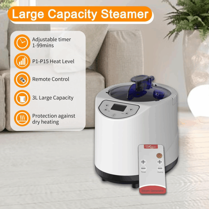 Portable Sauna for Home, Sauna Box Sauna Tent with 3L Steamer, Remote Control, Folding Chair and Foot Pad, Full Size Personal Steam Sauna for Home Spa, 15 Levels, Orange - Image 3