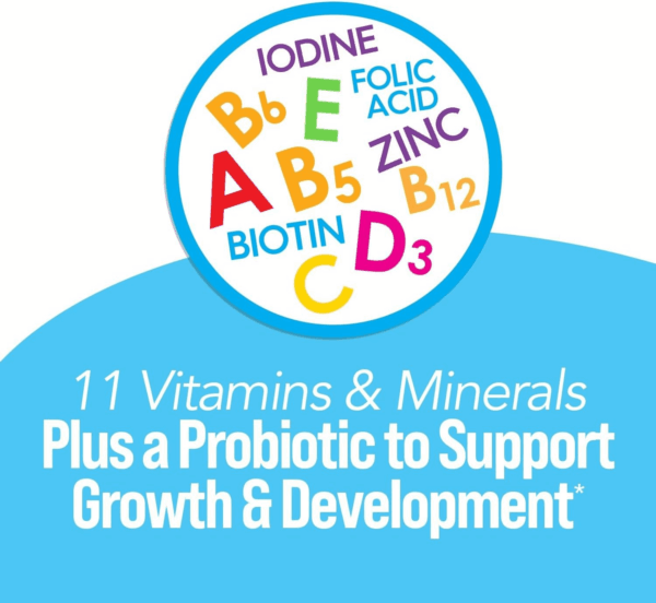 Kids Complete Chewable Multivitamin + Probiotic for Kids, Ages 3+, 50 Count, Digestive Health, Oral Health & Immune Support - with 11 Vitamins & Minerals, Including Vitamin C, D3 & Zinc - Image 5