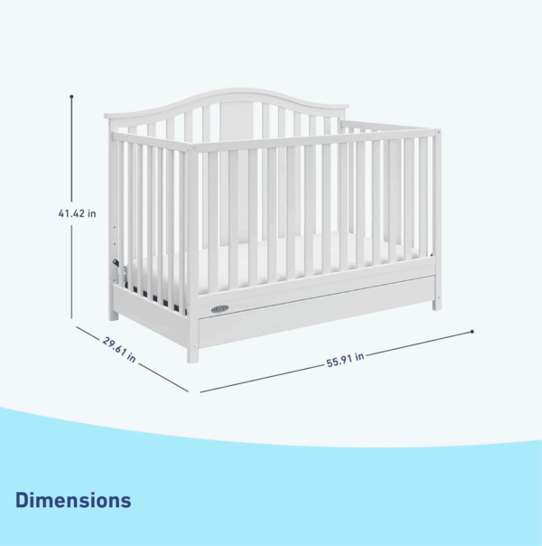 Solano 4-In-1 Convertible Crib with Drawer Combo (White) – GREENGUARD Gold Certified, Includes Full-Size Nursery Storage Drawer, Converts to Toddler Bed and Full-Size Bed - Image 7