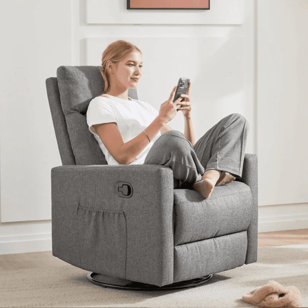 Recliner Chair, 360 Swivel Rocker Chair for Adults, Glider Rocker Recliners, Nursery Chairs for Living Room, High Back, Upholstered Deep Seat, Grey - Image 7