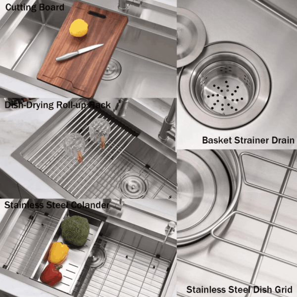 30 Inch Drop in Waterfall Kitchen Sink Workstation with Faucet Combo- 30X22 Drop-In Sink 16 Gauge Stainless Steel Single Bowl Kitchen Sink with Cutting Board - Image 7