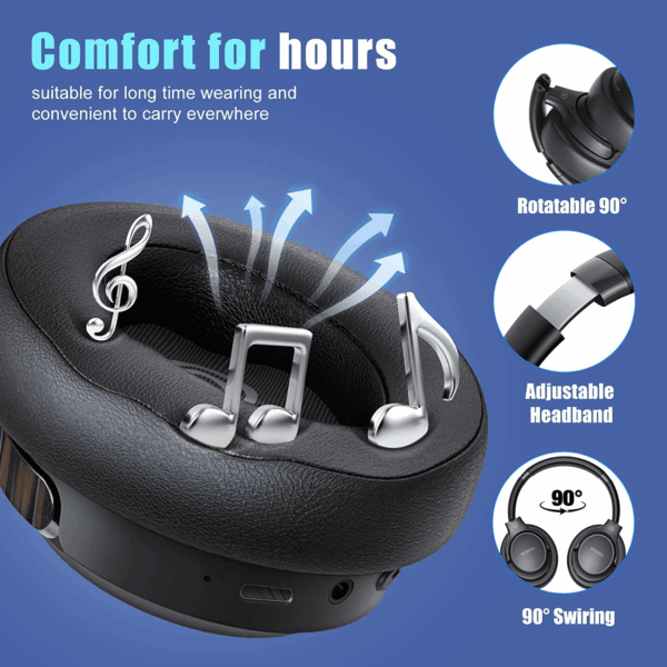 Bluetooth Headphones over Ear, 65H Playtime and 6 EQ Music Modes Wireless Headphones with Microphone, Hifi Stereo Foldable Lightweight Headset, Deep Bass for Home Office Cellphone PC Ect. - Image 4