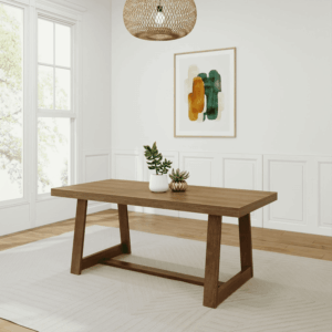72 Inch Farmhouse Dining Table, Solid Wood Rustic Kitchen Table, Large Wooden Rectangular Dinner Table for Dining Room, Home Office, Living Room Furniture, Easy Assembly, Pecan Wirebrush