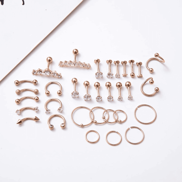 32Pcs Stainless Steel Cartilage Stud Earrings for Women Conch Helix Tragus Daith Conch Hoop Earing Piercing Jewelry Set - Image 3