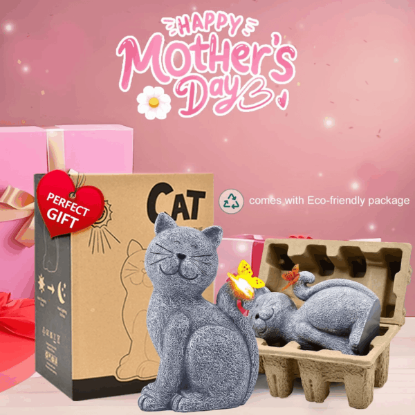 Solar Cat Outdoor Statues for Garden: outside Decor with Butterfly Clearance for Yard Art Lawn Ornaments Porch Patio Balcony Home House - Birthday Gifts for Grandma Mom Women - Image 2