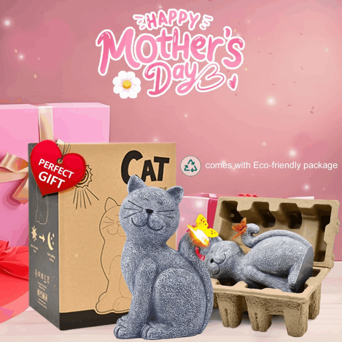 Solar Cat Outdoor Statues for Garden: outside Decor with Butterfly Clearance for Yard Art Lawn Ornaments Porch Patio Balcony Home House - Birthday Gifts for Grandma Mom Women - Image 2