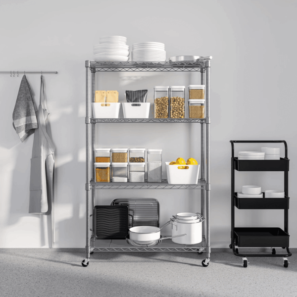 Solid Steel Wire Shelving Storage Unit Adjustable Shelves Organizer Rack, for Home, Kitchen, Office, Garage, Bedroom, Closet, Silver, 4-Tier, 36" W X 14" D - Image 6