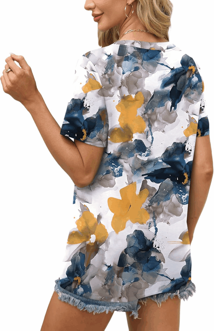 Womens Tops Summer Short Sleeve V Neck Blouses Business Casual Loose Fit Tshirts Trendy Fashion Outfits - Image 5