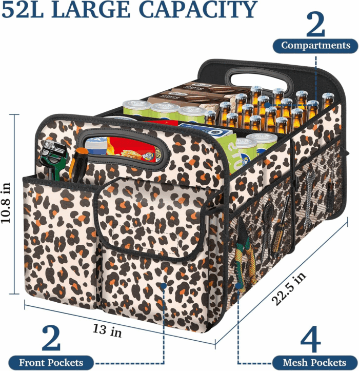 Car Trunk Organizer, Car Storage Organizer with Large Capacity Waterproof Collapsible Trunk Organizer for Car Suv/Jeep/Sedan (Leopard Print, Standard) - Image 2