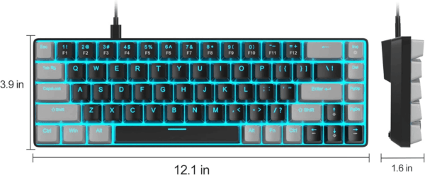 Portable 60% Mechanical Gaming Keyboard, Mk-Box LED Backlit Compact 68 Keys Mini Wired Office Keyboard with Red Switch for Windows Laptop PC Mac - Black/Grey - Image 9