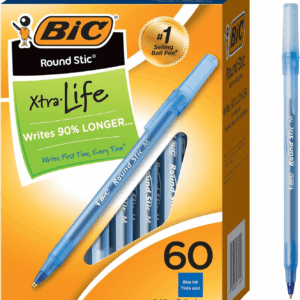 round Stic Xtra Life Ballpoint Pens, Medium Point (1.0Mm), Blue, Flexible round Barrel for Writing Comfort, 60-Count