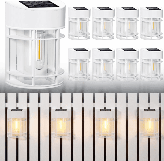Solar Fence Lights, 8 Pack Deck Light Solar Powered, Waterproof Solar Outdoor Lights Decorative for Garden Backyard Fence Post Patio, White - Image 2