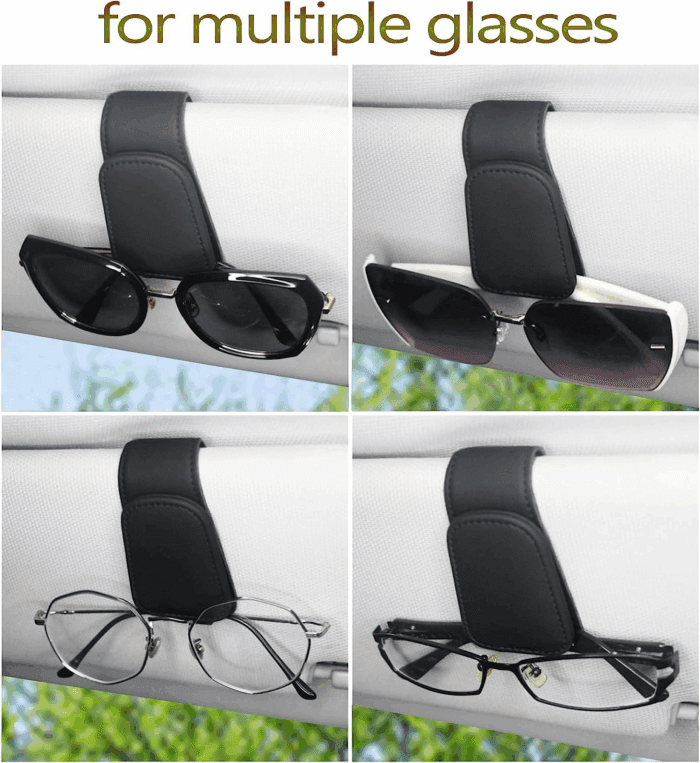 Magnetic Leather Sunglass Holder for Car, Sunglasses Clip for Car Visor, Auto Interior Accessories Universal for Different Size Eyeglasses (Black) - Image 6