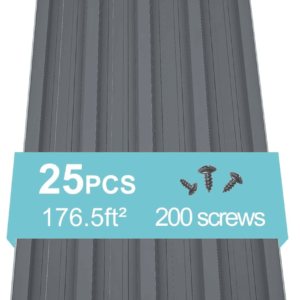 Metal Roof Panels 25 Pcs 176.5 Ft² Galvanized Steel Corrugated Tin Roofing Panels Gazebo Top Cover Garages,Sheds, Stables and Mobile Homes Replacement for Patio Outdoor Garden, Gray