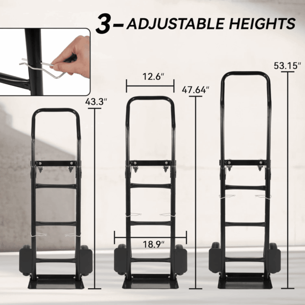 2 in 1 Convertible Hand Truck and Cart, Utility Dolly Platform Cart with Telescoping Handle 4 Wheels, 220 LB Heavy Duty Hand Cart for Luggage, Travel, Moving, Shopping, Office Use - Black - Image 2