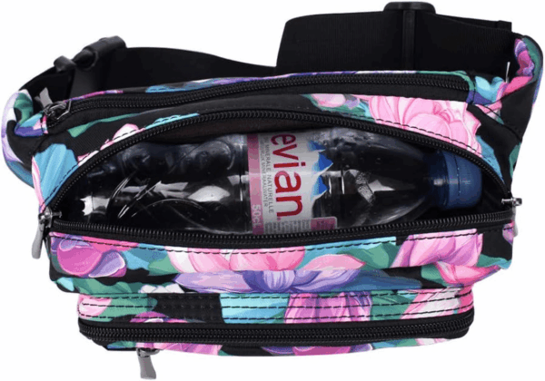Waist Pack Bag with Rain Cover, Waterproof Fanny Pack for Men&Women, Workout Traveling Casual Running Hiking Cycling, Hip Bum Bag with Adjustable Strap for Outdoors (Black Base Floral) - Image 3