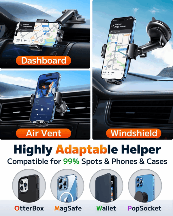 Car Phone Holder Mount Phone Mount for Car Windshield Dashboard Air Vent Universal Hands Free Automobile Cell Phone Holder Fit for Iphone Smartphone Carbon Fiber - Image 6