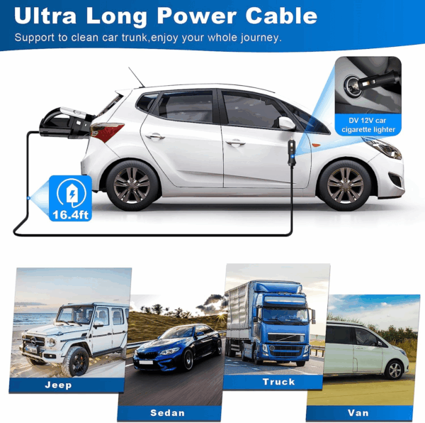 Car Vacuum, Portable Car Vacuum Cleaner with 7000PA Suction, DC 12V High Power 16.4Ft Cord Wired Vacuum Cleaner for Cars, LED Light, Lightweight, 0.33L Capacity, Storage Bag - Image 4