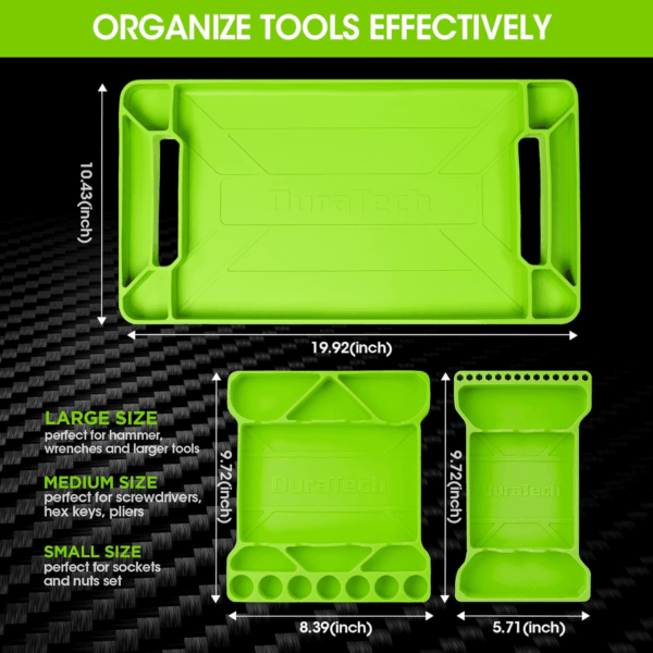 Flexible Tool Tray, Silicone Tool Holder for Mechanics Storage, Heat and Chemical Resistant Organizer for Automotive, Industry and Household(3Pack Green) - Image 2