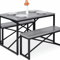 45.5In 3-Piece Bench Style Dining Furniture Set, 4-Person Space-Saving Dinette for Kitchen, Dining Room W/ 2 Benches, Table - Gray/Black