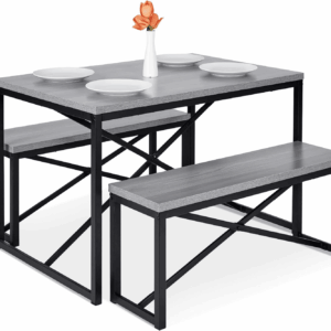 45.5In 3-Piece Bench Style Dining Furniture Set, 4-Person Space-Saving Dinette for Kitchen, Dining Room W/ 2 Benches, Table - Gray/Black