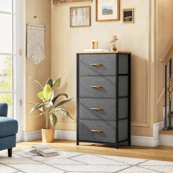 4 Drawers Dresser, Small Dresser for Bedroom, Fabric Storage Tower, Chest of Drawers, Organizer Unit for Closets, Living Room, Sturdy Steel Frame, Wooden Top, Easy Pull Handle - Image 2