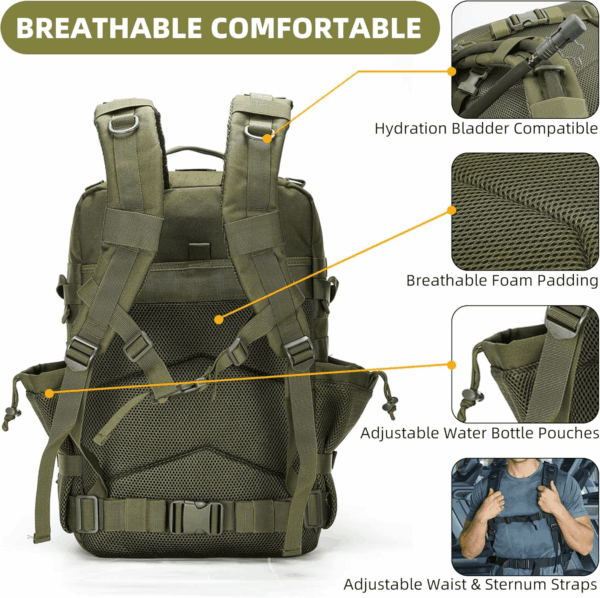 Tactical Backpack - Military Molle Bag 3 Days Pack for Men and Women Large Assault Rucksack 45L (Green) - Image 4