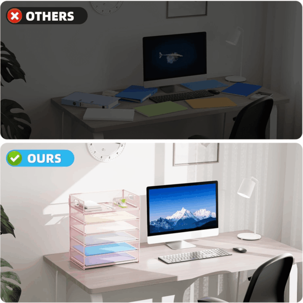 2 Pack Desk Organizer with Handle, 6 Tier Paper Letter Tray, Mesh Desk File Organizer for Office, School and Home - Pink - Image 5