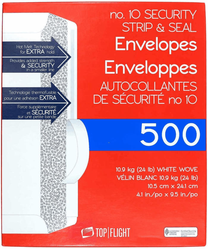 PSTF10NWT #10 Envelopes, Strip & Seal, Security Tinted, White Paper, 24 Lb, 500 Count - Image 4