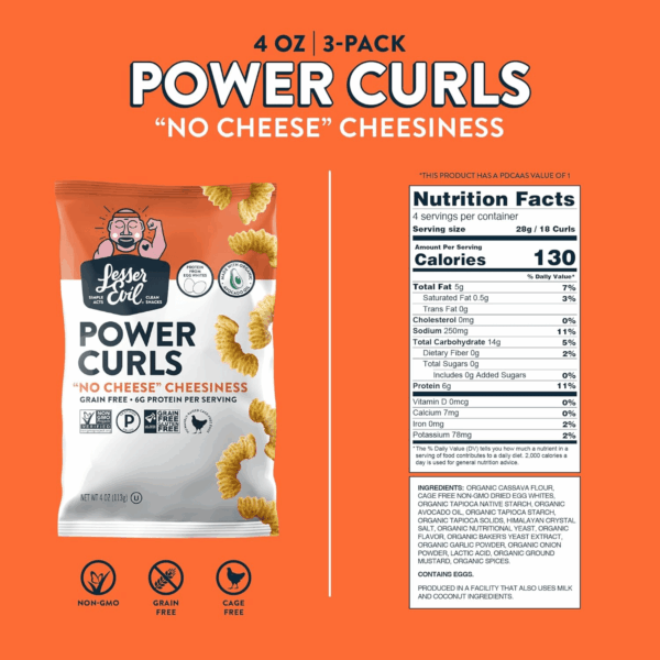 No Cheese Cheesiness Power Curls, Grain Free, Minimally Processed, Avocado Oil, Egg White Protein, 4 Oz, Pack of 3 - Image 5
