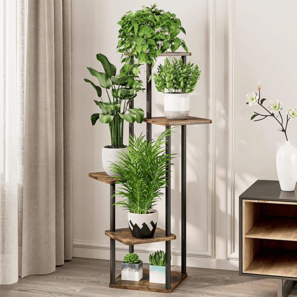 Plant Stand 5 Tier Indoor Metal Flower Shelf for Multiple Plants Corner Tall Flower Holders for Patio Garden Living Room Balcony Bedroom, Black (5 Tier-Black) - Image 2
