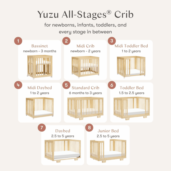 Yuzu 8-In-1 Convertible All-Stages Crib - Conversion Kits for Bassinet, Midi Baby Crib to Toddler Bed, Daybed, Full-Size Crib & Baby Bed - Portable & Adjustable - GREENGUARD Gold Certified - Image 6