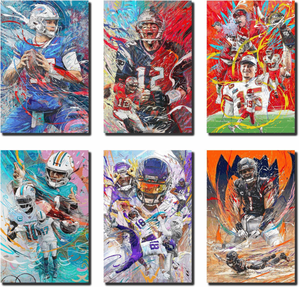 Sports Star Poster Josh Allen Tom Brady Justin Jefferson Fields Tyreek Hill Patrick Mahomes (No Frame, 8X12Inch-6Pcs)