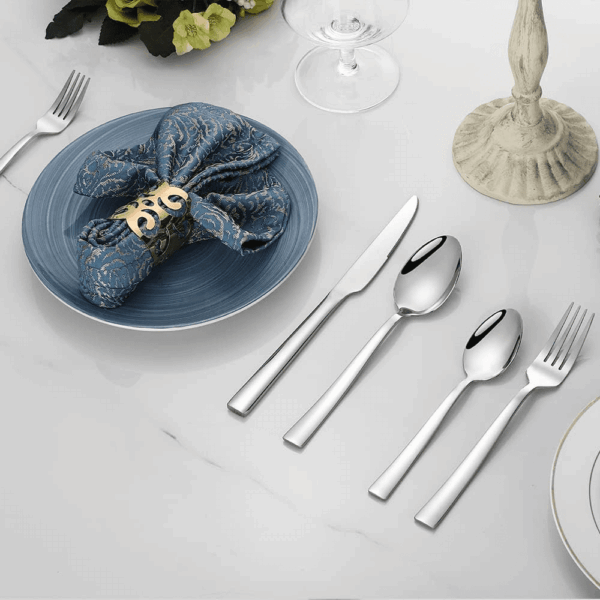 Silverware Set for 2,  10-Piece Stainless Steel Flatware Cutlery Set, Square Edge Kitchen Utensil Include Knives/Forks/Spoons, Tableware for Home/Hotel, Mirror Polished Dishwasher Safe - Image 5