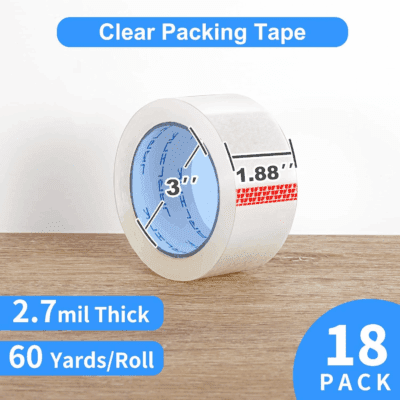 Clear Packing Tape (18 Rolls), Heavy Duty Packaging Tape for Shipping Packaging Moving Sealing, 2.7Mil Thick, 1.88 Inches Wide, 60 Yards per Roll, 1080 Total Yards - Image 2