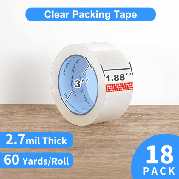 Clear Packing Tape (18 Rolls), Heavy Duty Packaging Tape for Shipping Packaging Moving Sealing, 2.7Mil Thick, 1.88 Inches Wide, 60 Yards per Roll, 1080 Total Yards - Image 2
