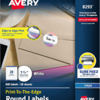 Matte White round Labels, Sure Feed Technology, Permanent Adhesive, 1-1/2", 400 Labels (8293)