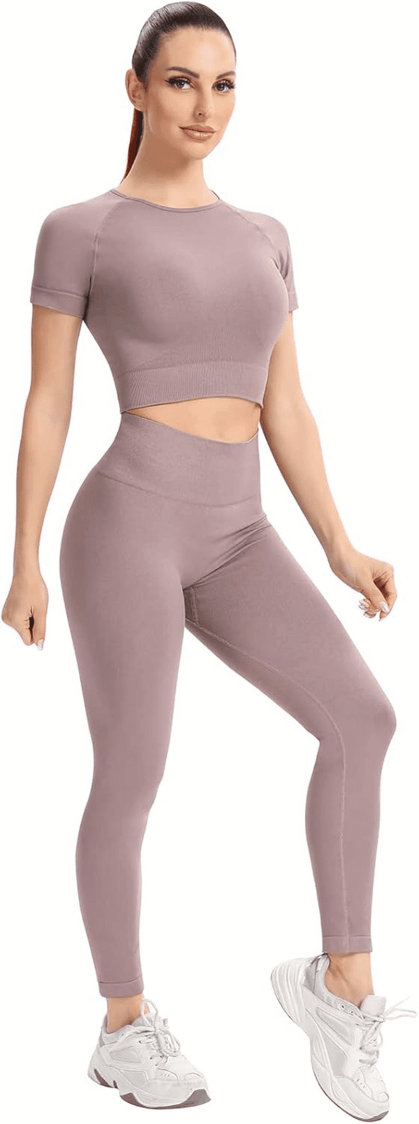 Workout Sets for Women Two Piece Outfits Seamless High Waist Leggings Yoga Crop Tops Athletic Sports Gym Sets - Image 2