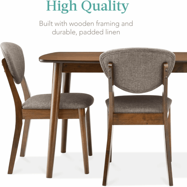 5-Piece Dining Set, Compact Mid-Century Modern Table & Chair Set for Home, Apartment W/ 4 Chairs, Padded Seats & Backrests, Wooden Frame - Walnut/Light Gray - Image 5