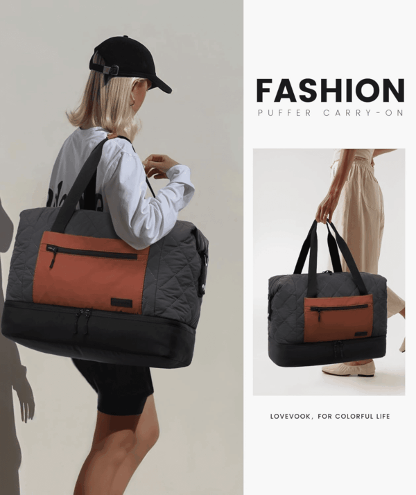 Weekender Bags for Women, Puffer Travel Duffel Bags for Woman, Large Hospital Bag for Women Labor Delivery with Shoe Compartment, Carry on Overnight Bag, Personal Item Travel Bag for Airplane - Image 2