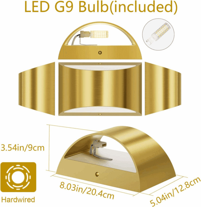 Brushed Brass Wall Sconce Indoor Wall Lights Hardwired 1 Pack up and down Wall Mount Light for Living Room Bedroom Hallway Corridor Conservatory Warm White 3000K(With G9 Bulbs) - Image 5