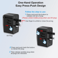 Universal Travel Adapter, PD 35W 7 in 1 International Power Plug Adapter with 7.0A 4 USB-C and 2 USB-A Fast Wall Charger, Worldwide AC Outlet for US Europe UK AUS (Black+Silver) - Image 4